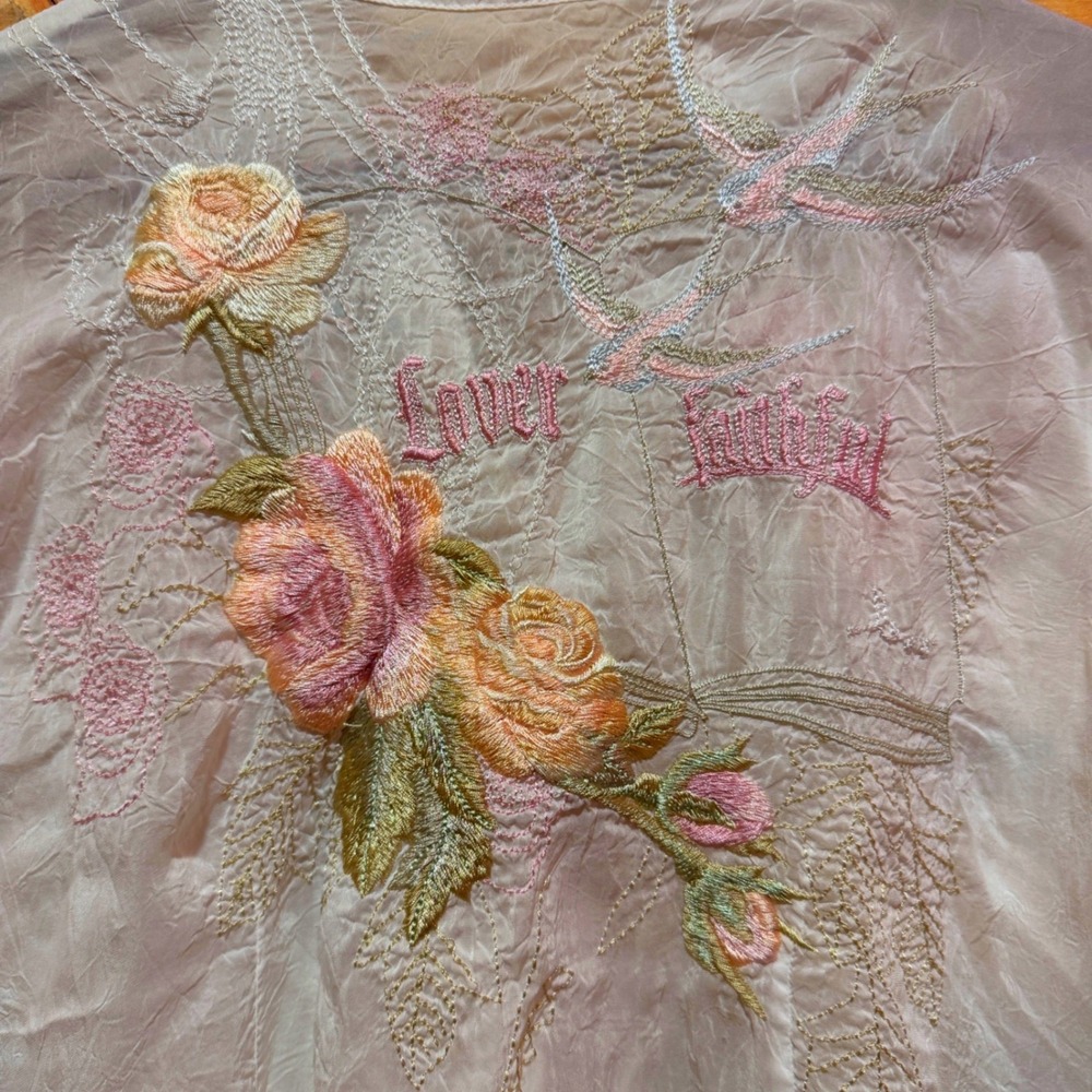 Johnny Was Embroidered Life & Liberty Sheer Blouse Flowers Wedding Bridal Btn Up - Picture 8 of 10